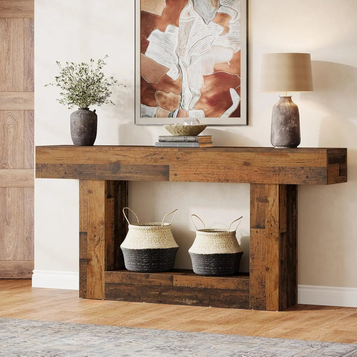 Tribesigns Farmhouse Two Tier Console Table With U Shaped Base