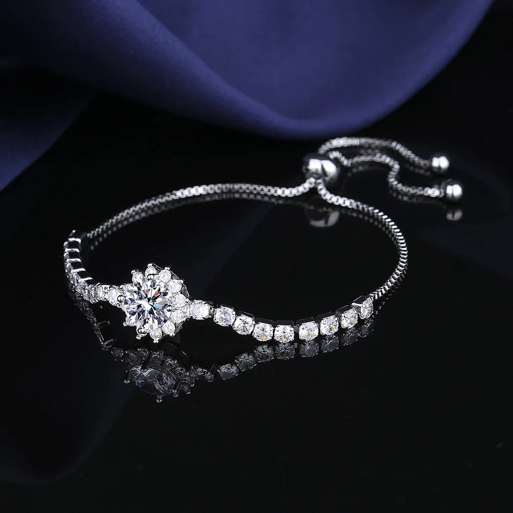 Lyee Cyee Sterling Silver Sunflower Moissanite Charm Bracelet
