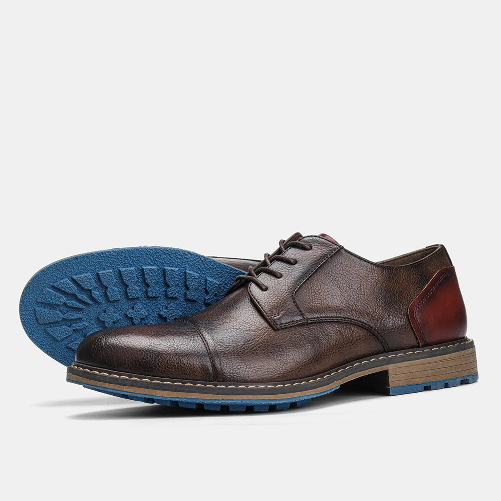 Hecrafted Mens Retro Leather Cap Toe Oxford Lace Up Shoes
