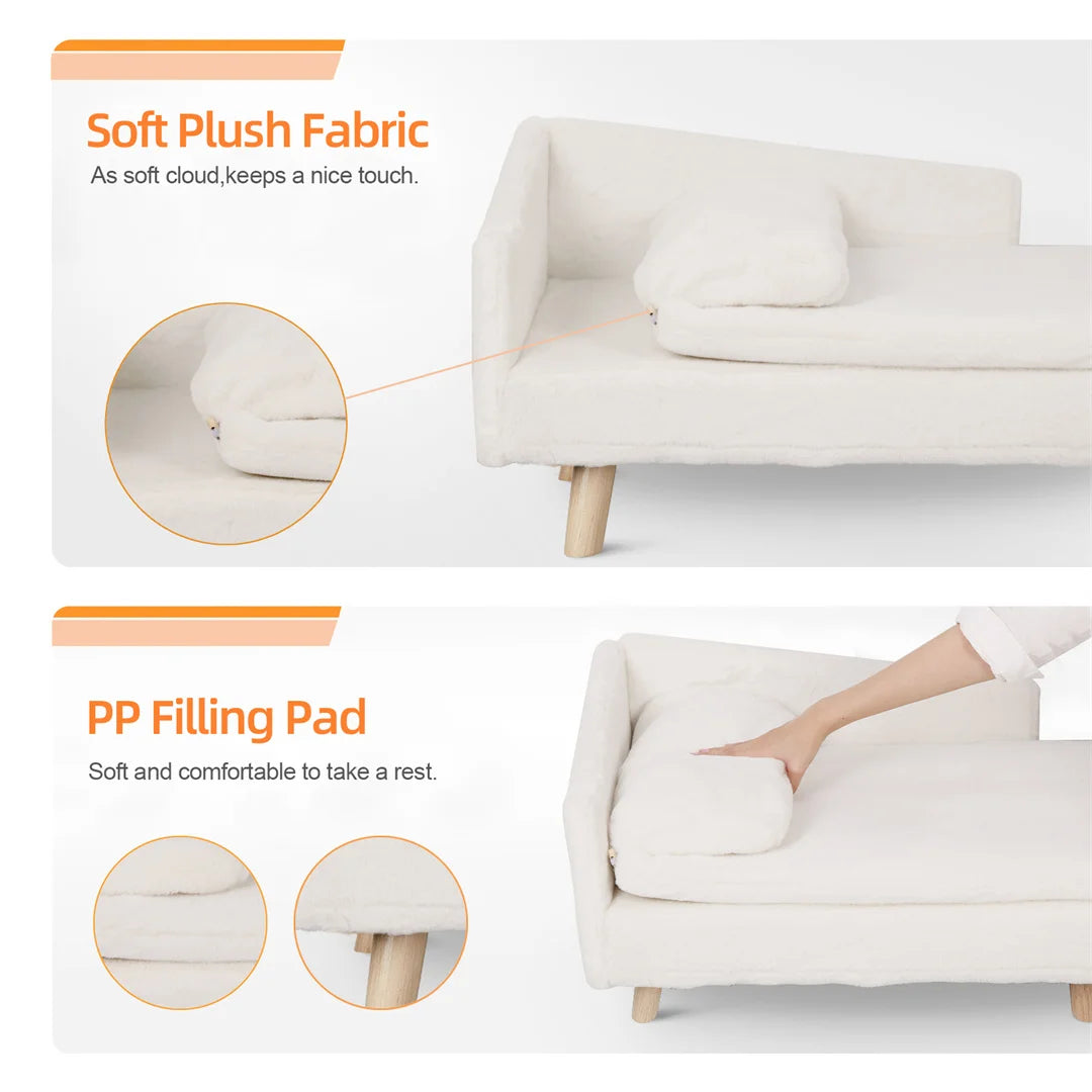 L Shape Pet Sofa Bed With Plush Cushion And Wooden Legs
