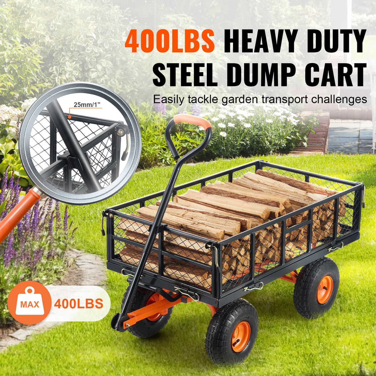 SucceBuy Sturdy Metal Garden Utility Wagon Dump Cart