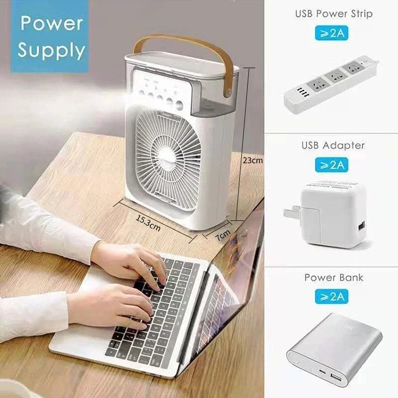 Portable 3 In 1 Air Cooler Humidifier Fan LED Light