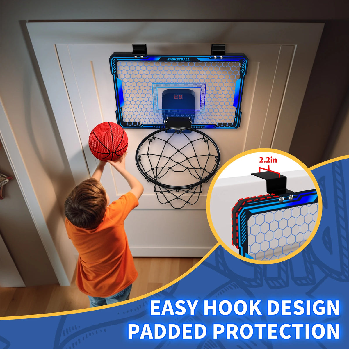 Indoor Wall Mounted Mini Basketball Hoop Set With Led Scoreboard