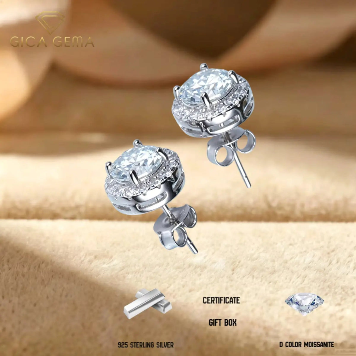 Moissanite Sterling Silver Stud Earrings for Women For Women