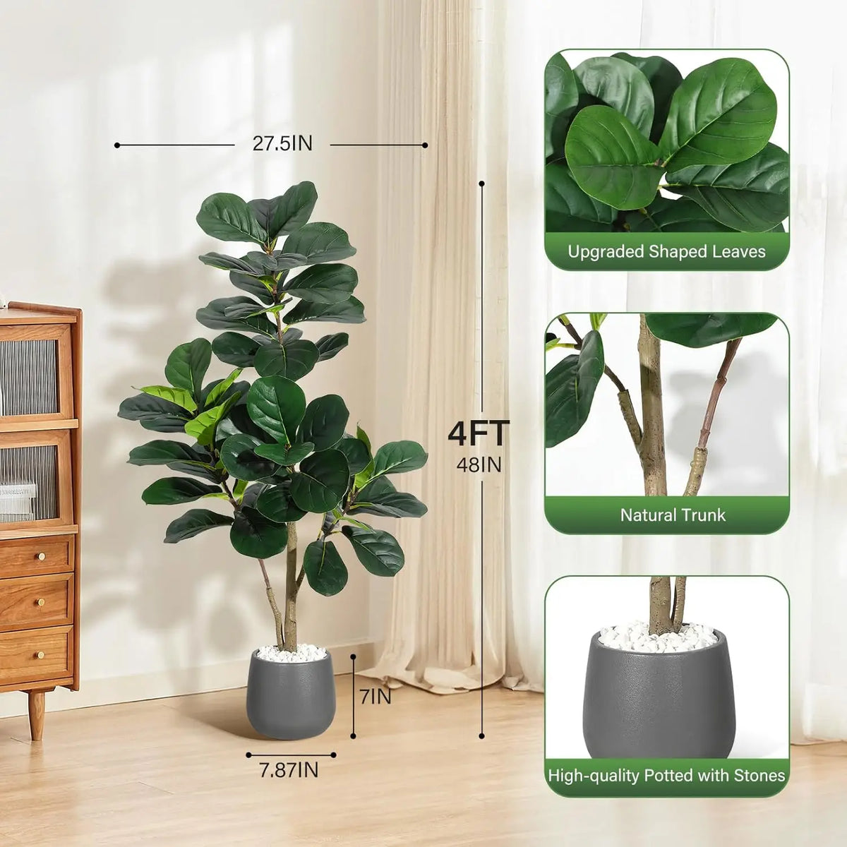 HiMiss Fiddle Leaf Fig Artificial Tree Planter For Home Decor