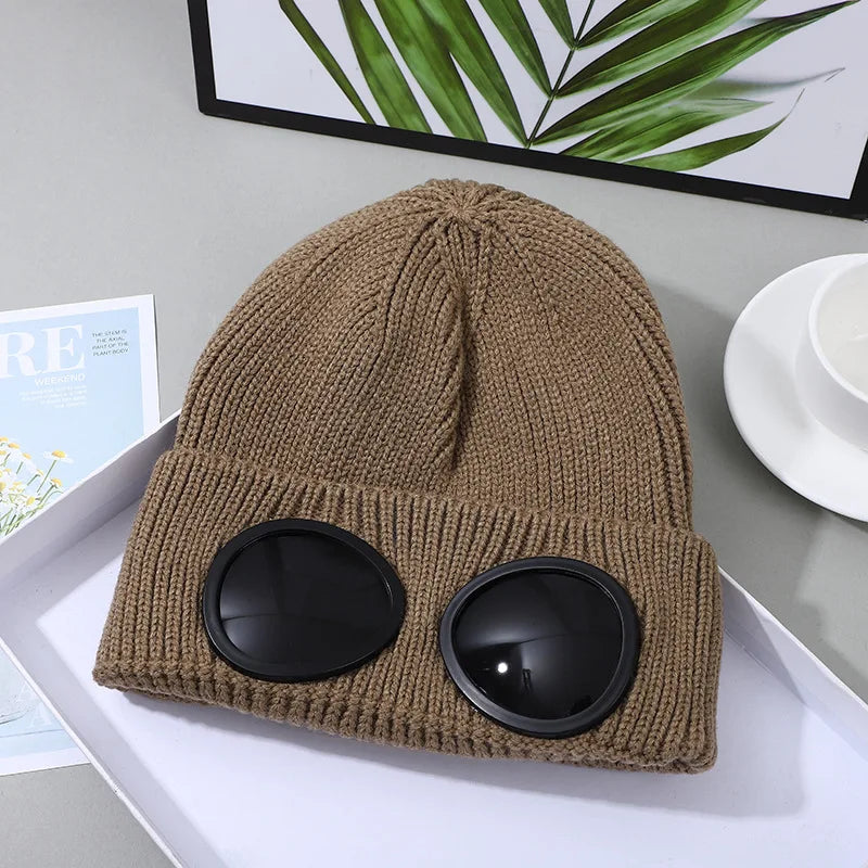Stretchy Knit Winter Beanie With Glasses For Warm Ear Protection
