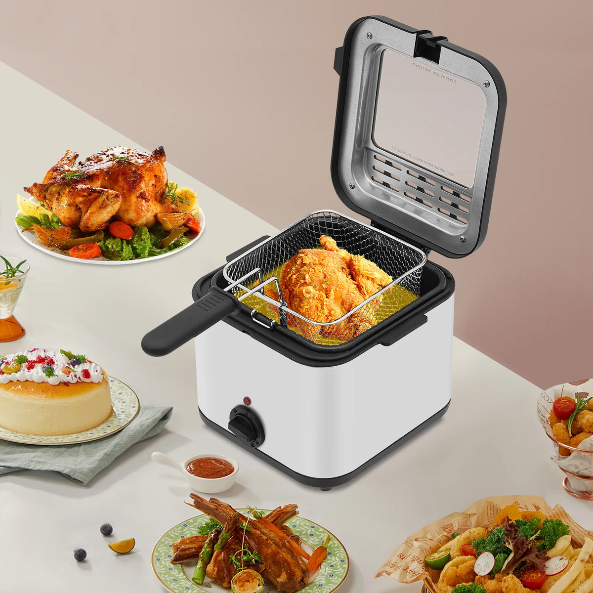 Electric Stainless Steel Deep Fryer With Adjustable Temperature Control Basket