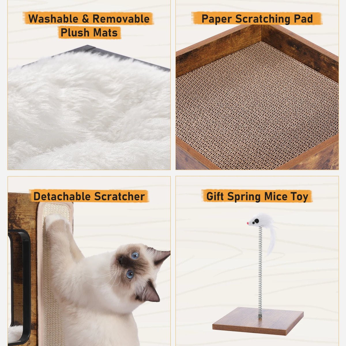 PAWZ Road Modern Wooden Cat Condo Bed With Scratching Pad