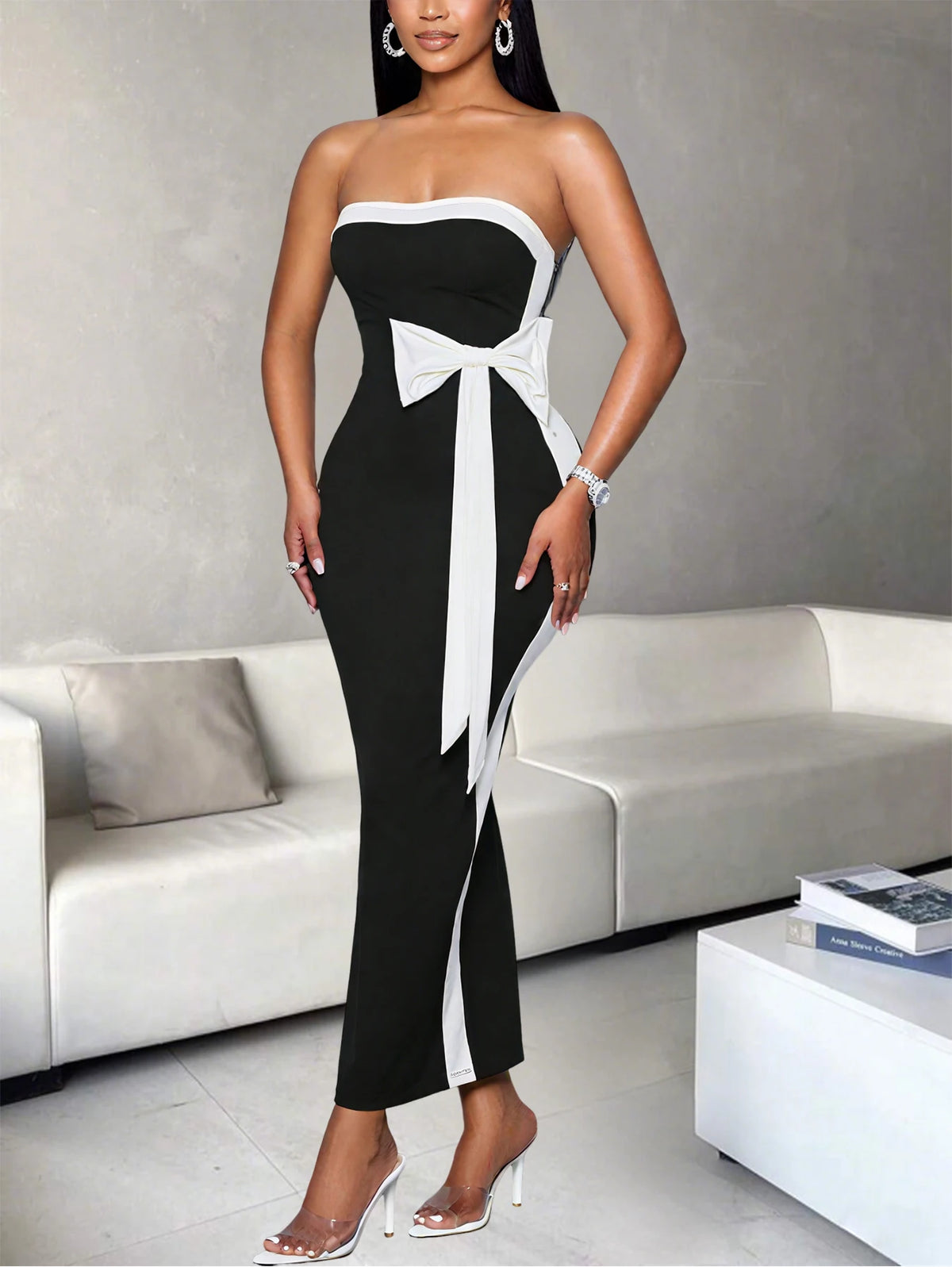 Women's Elegant One Shoulder Bow Knot Ankle Length Dress