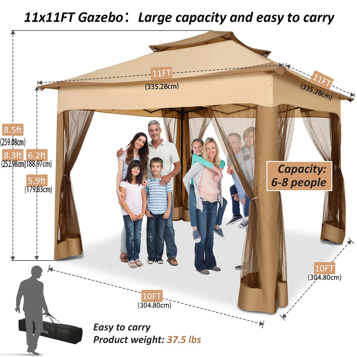 COBIZI Pop Up Gazebo with Mosquito Netting and Ventilated Roof