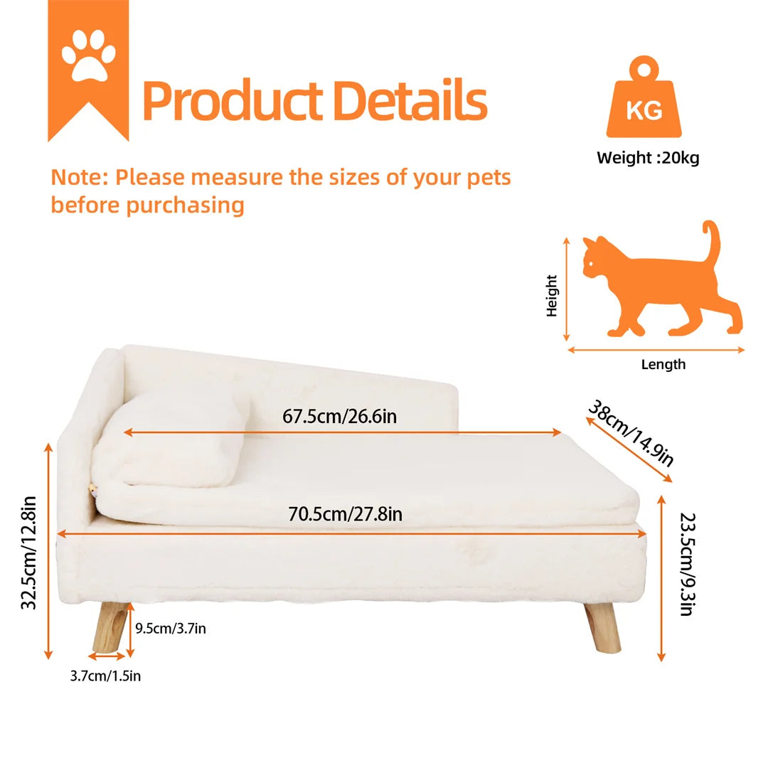 L Shape Pet Sofa Bed With Plush Cushion And Wooden Legs