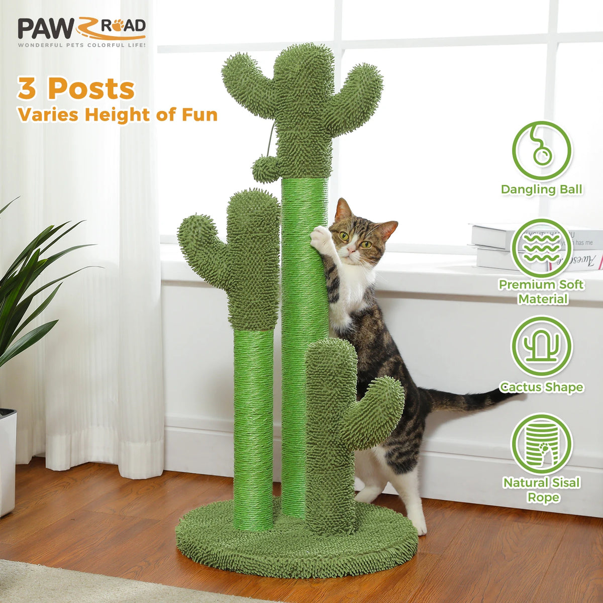 PAWZ Road Cactus Sisal Cat Scratching Post With Interactive Toy