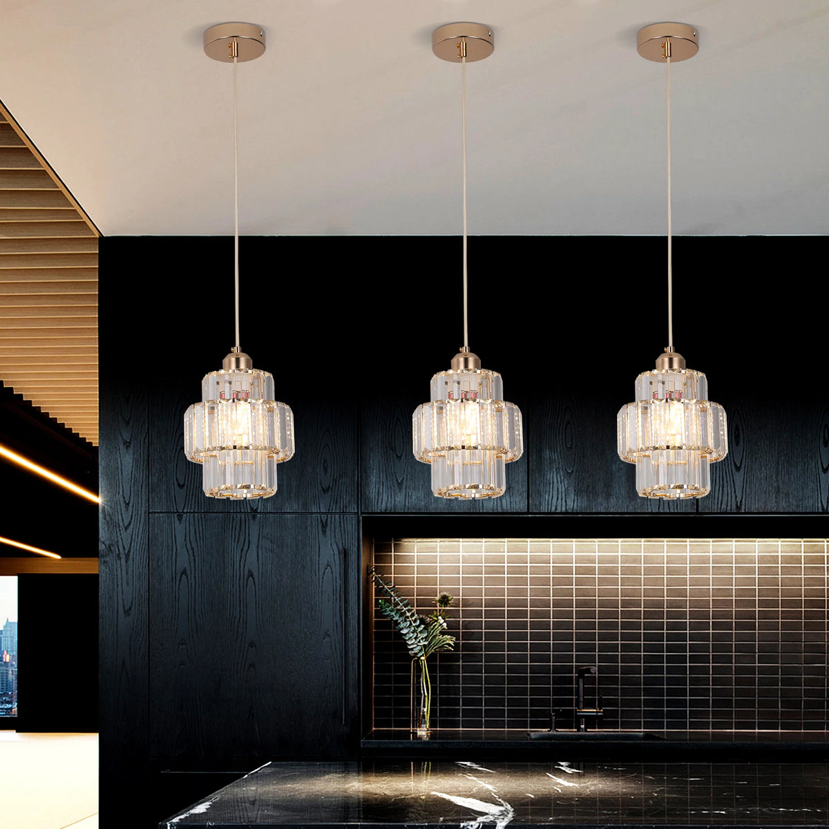 Vetrulus Modern Led Crystal Pendant Light Polished Chrome Ceiling Fixture