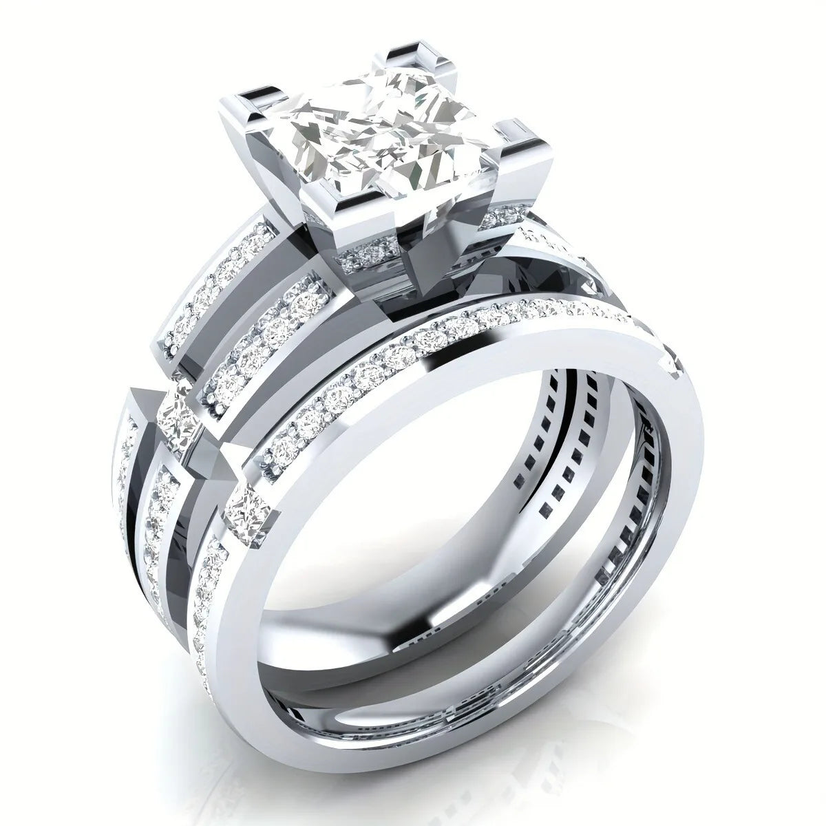 LYEE CYEE Moissanite Princess Cut Bridal Ring Set Sterling Silver