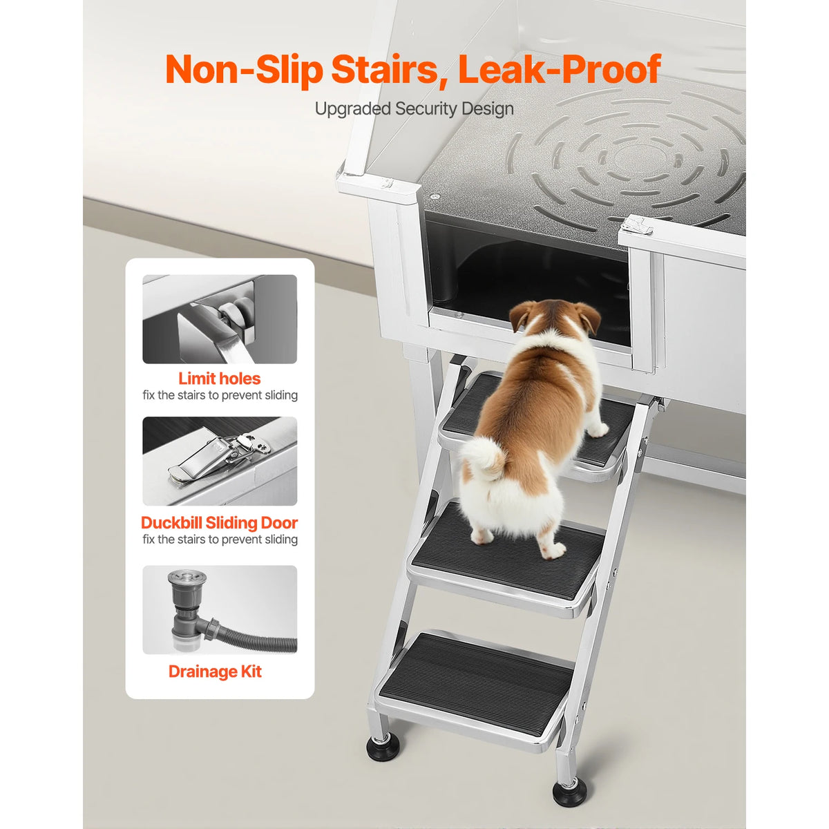 SucceBuy Stainless Steel Dog Grooming Tub With Stairs And Faucet