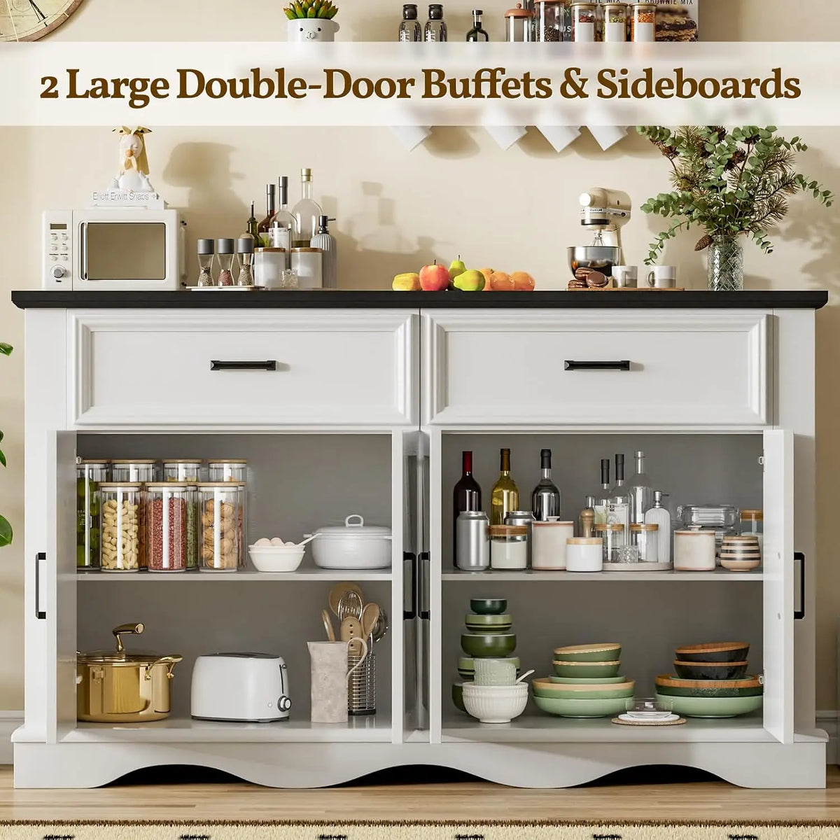 Modern Farmhouse Buffet Cabinet With Charging Station And Storage