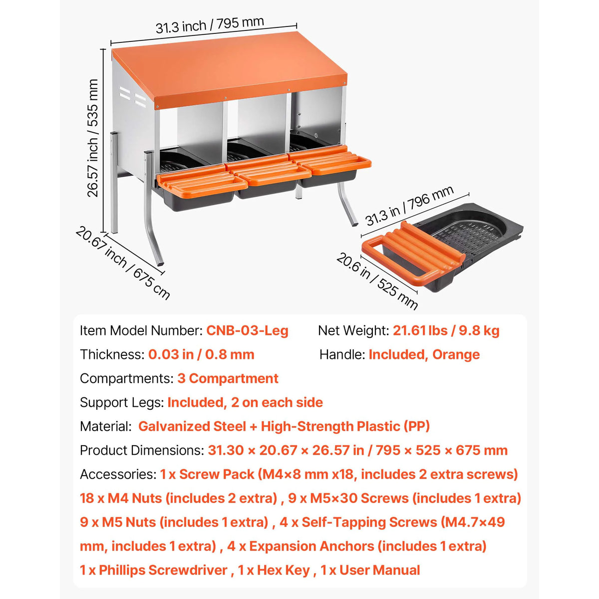 SucceBuy Galvanized Chicken Nesting Box With Roll Out Tray