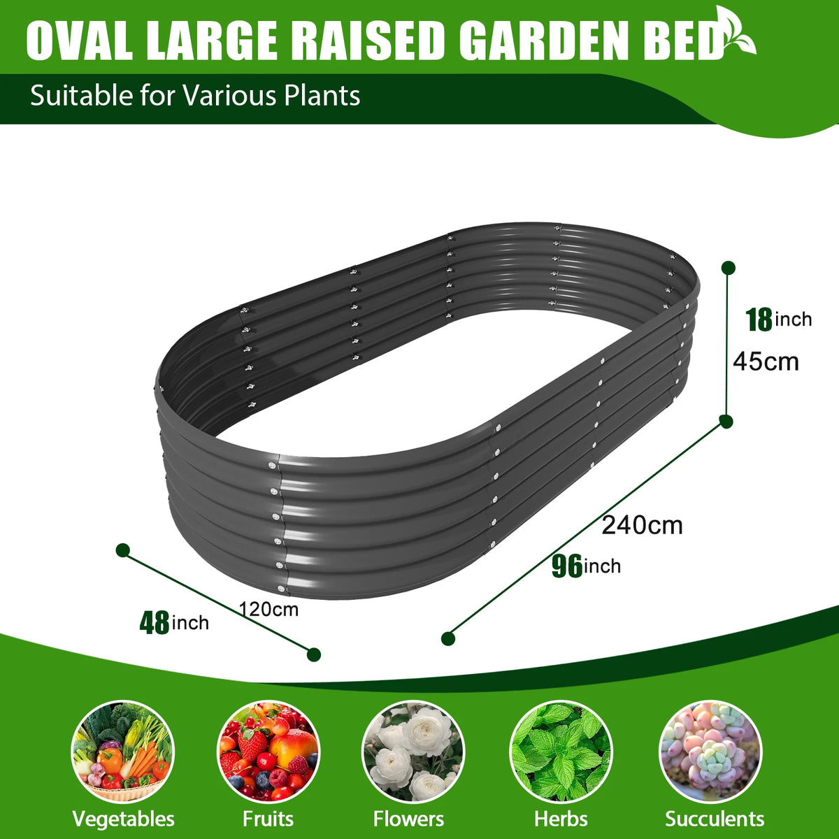 Tramull Galvanized Oval Raised Garden Bed Planter for Vegetables