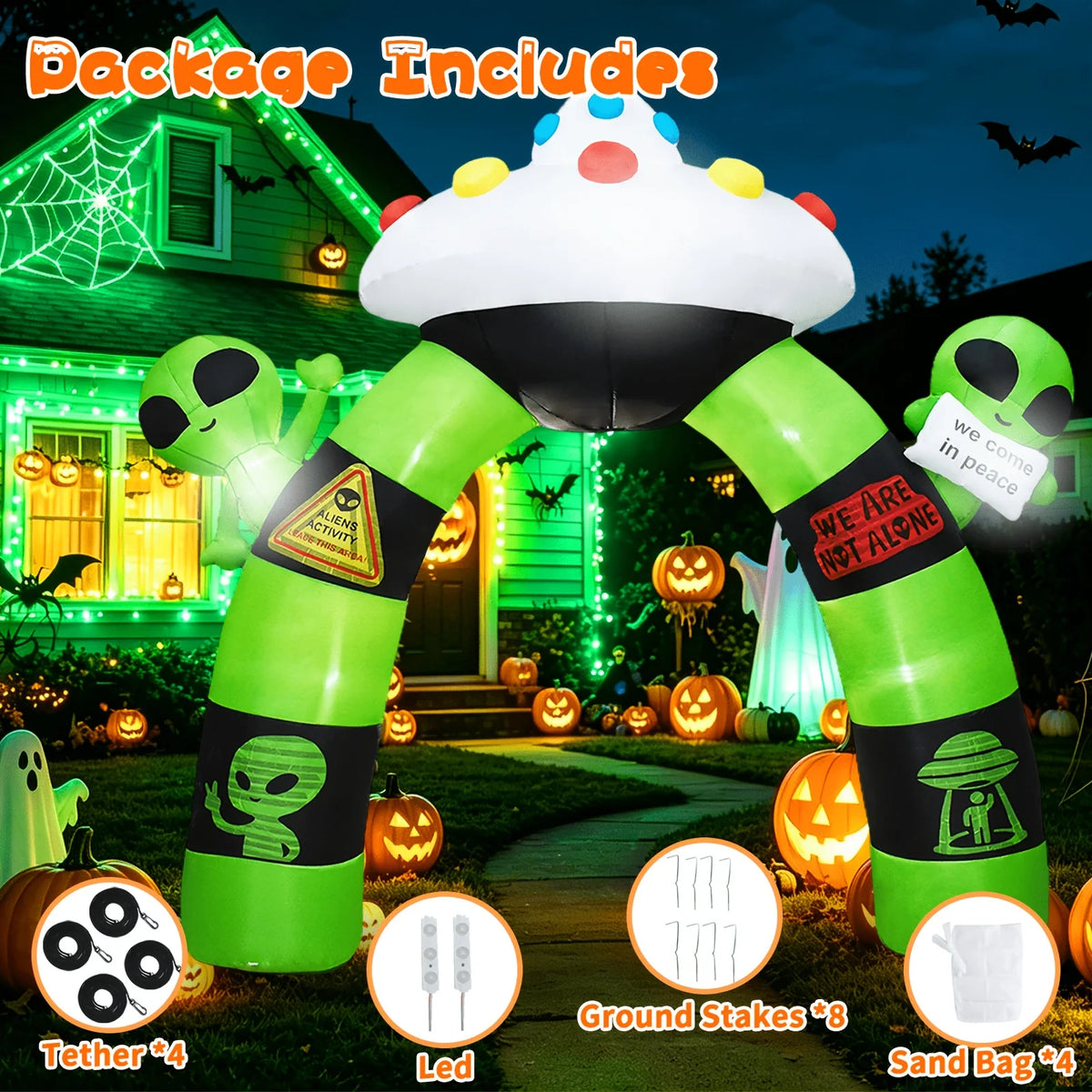Halloween Inflatable Alien Arch Decoration With Built In LED Lights