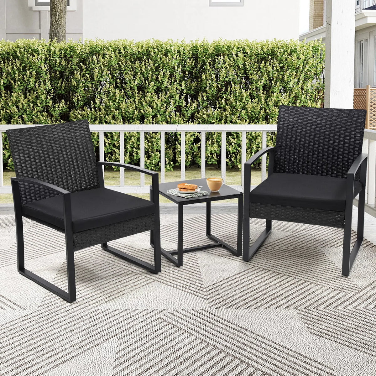 TUAREX Outdoor Wicker Bistro Set With Coffee Table And Cushions
