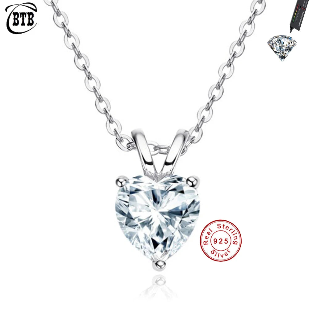 CBTB Sterling Silver Moissanite Cross Heart Pendant Necklace for Women