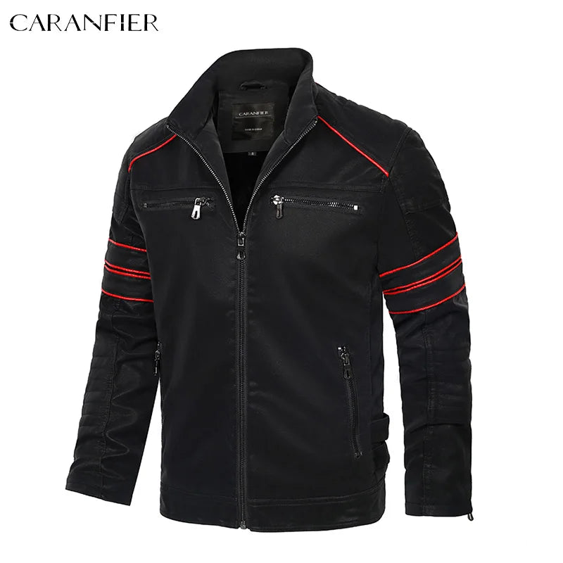 CARANFIER Men's Retro Washed PU Leather Motorcycle Jacket