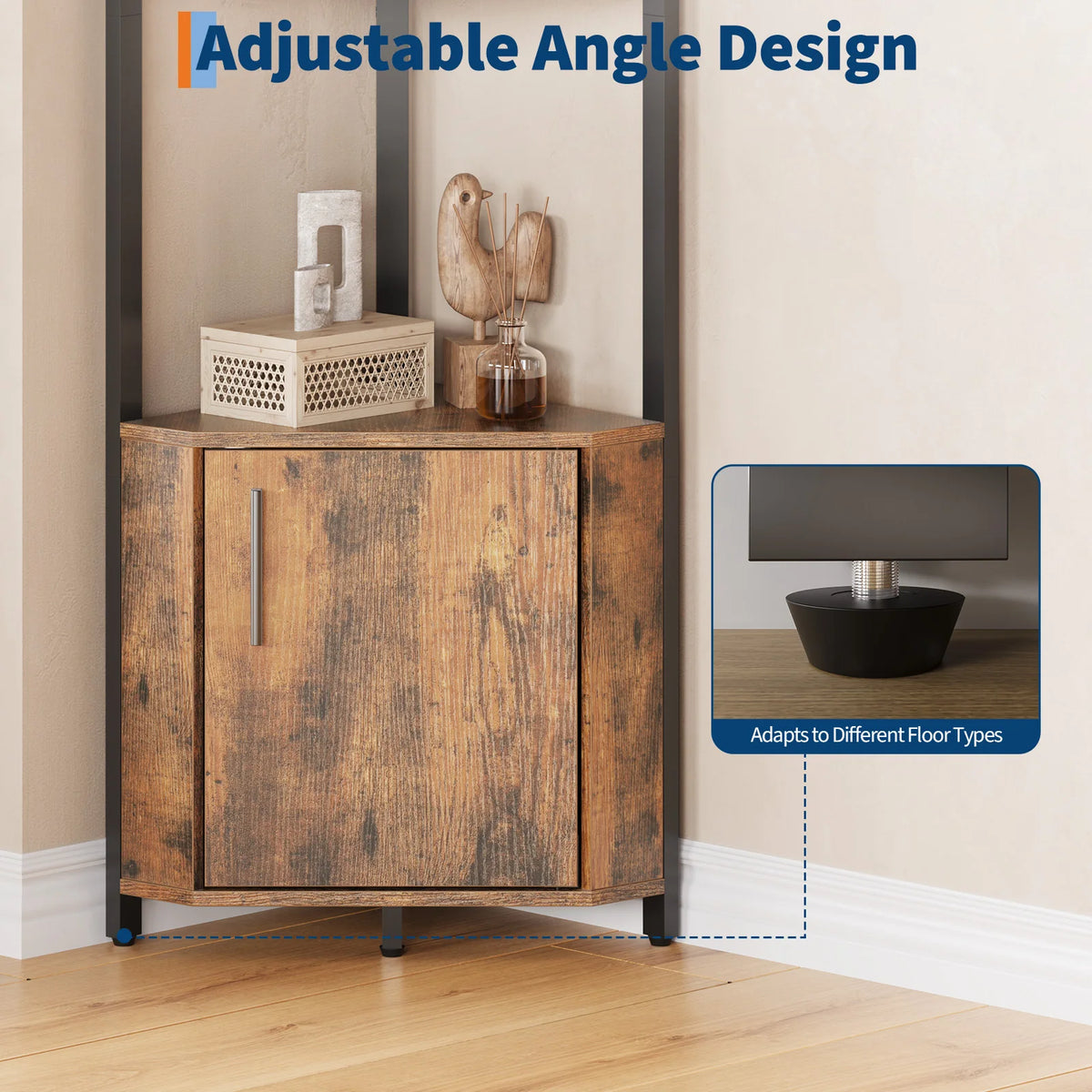 HiMISS Rustic Wood And Metal Corner Shelf Organizer Display Rack