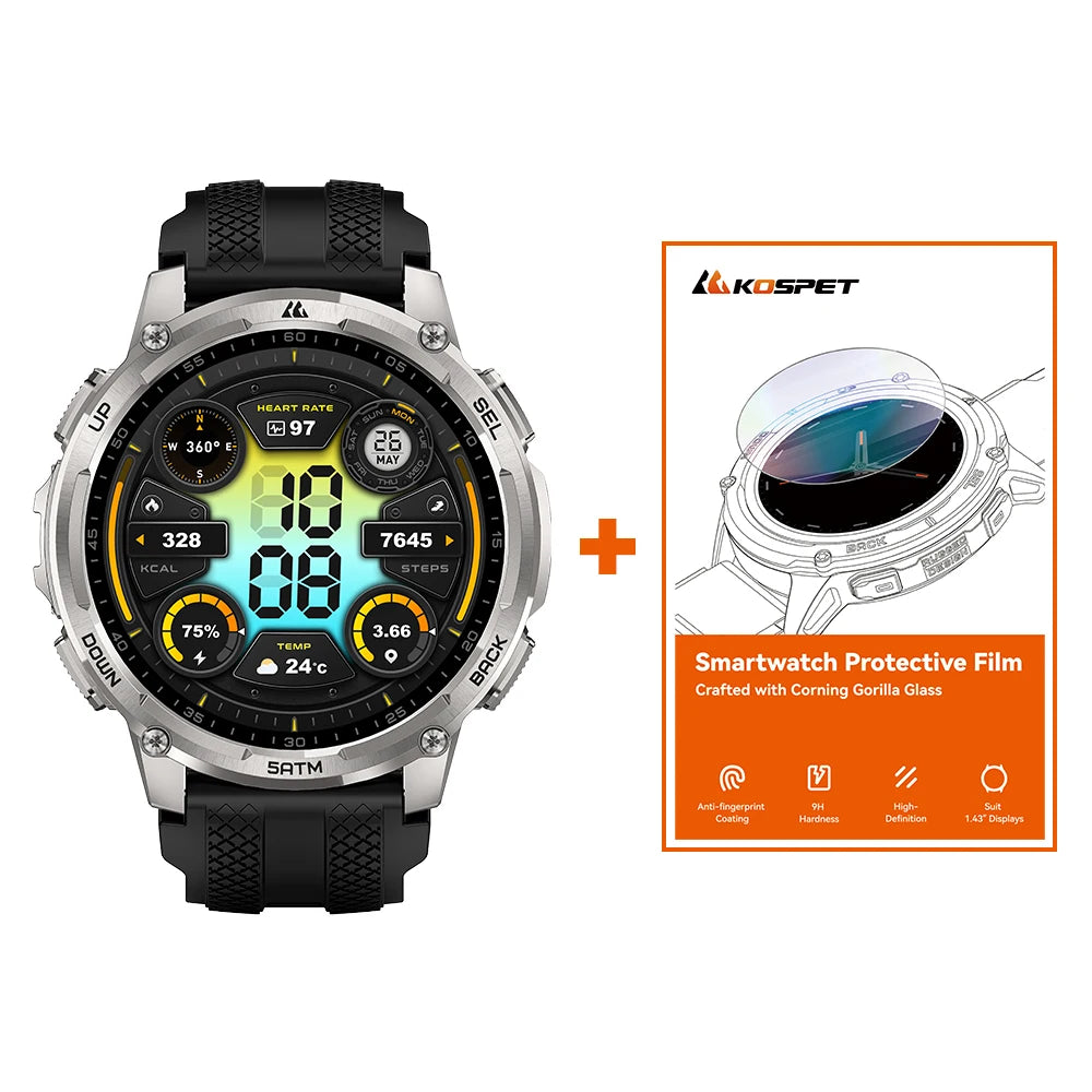 KOSPET Tank T4C Men Rugged Smartwatch With GPS And Flashlight