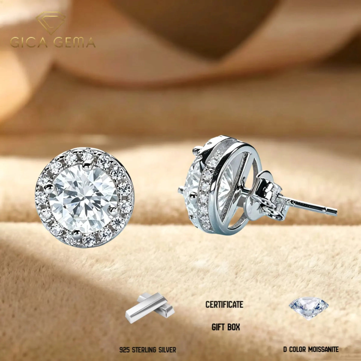 Moissanite Sterling Silver Stud Earrings for Women For Women