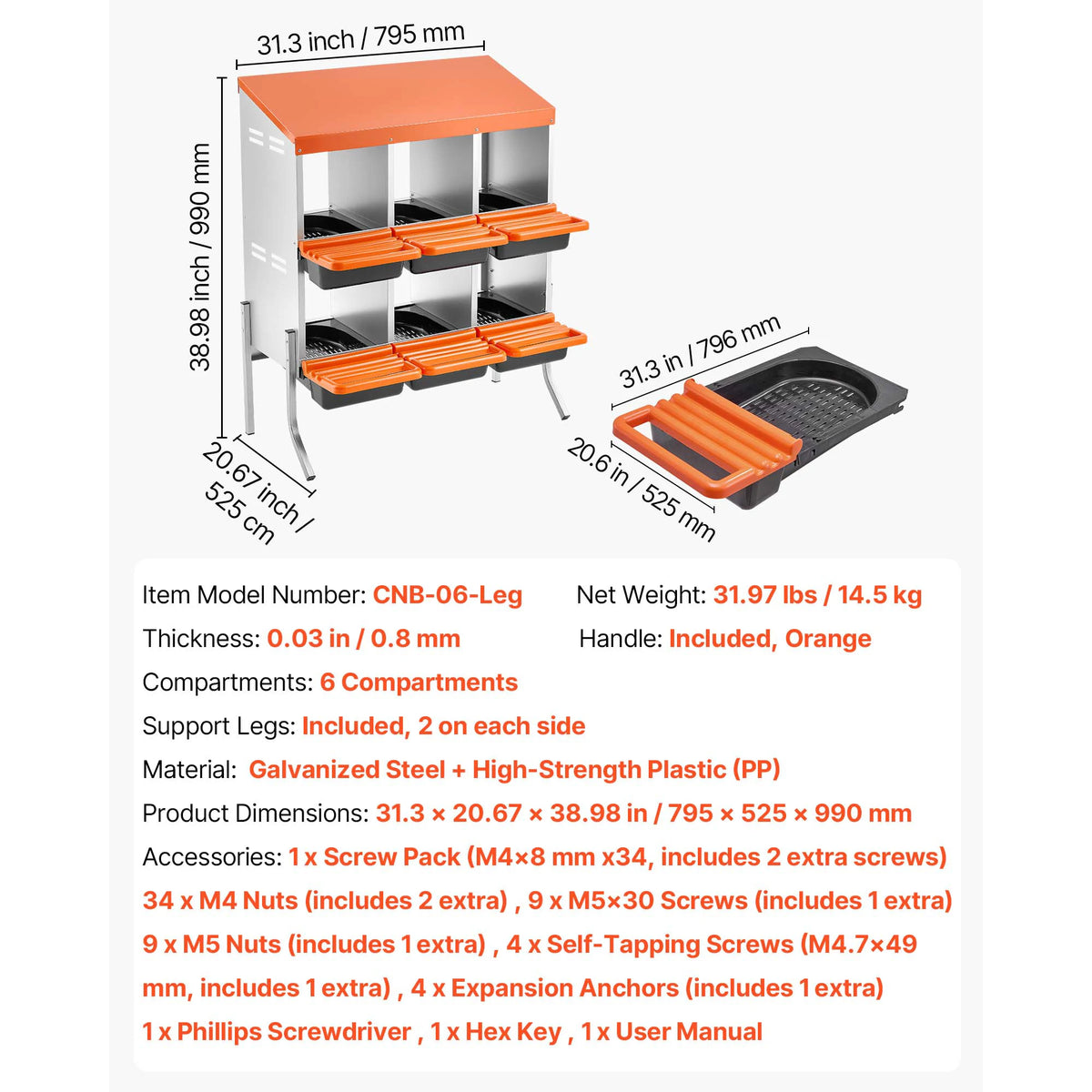 SucceBuy Galvanized Chicken Nesting Box With Roll Out Tray