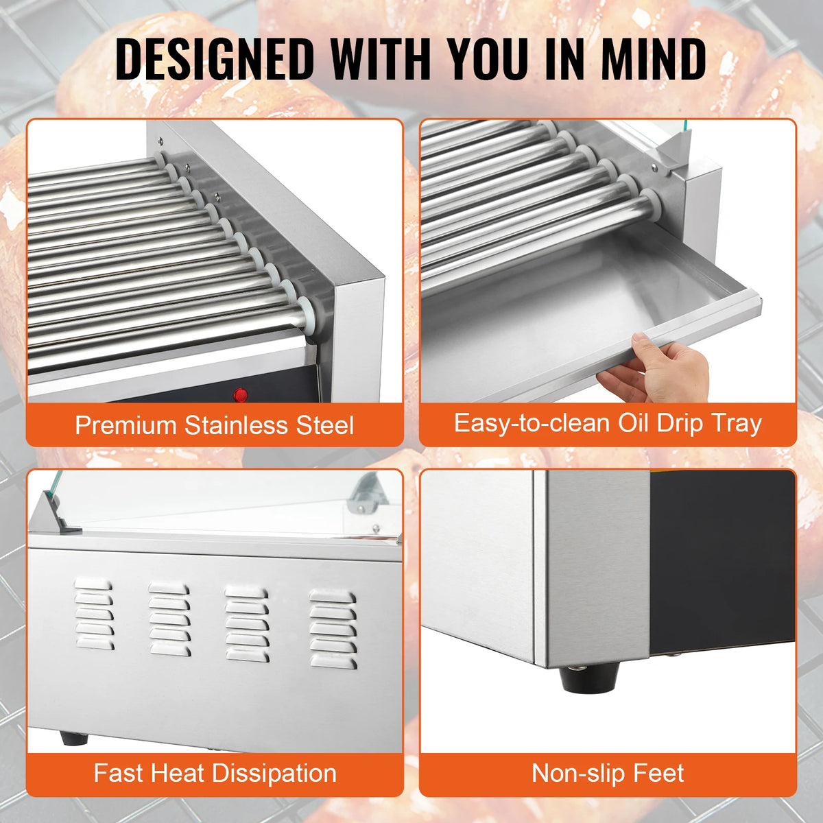 SucceBuy Commercial Hot Dog Roller Grill For Sausages And Barbecue