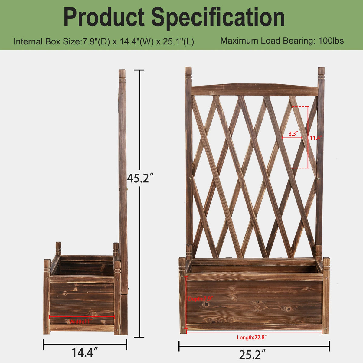 Raised Wooden Garden Bed Planter Box With Growing Trellis
