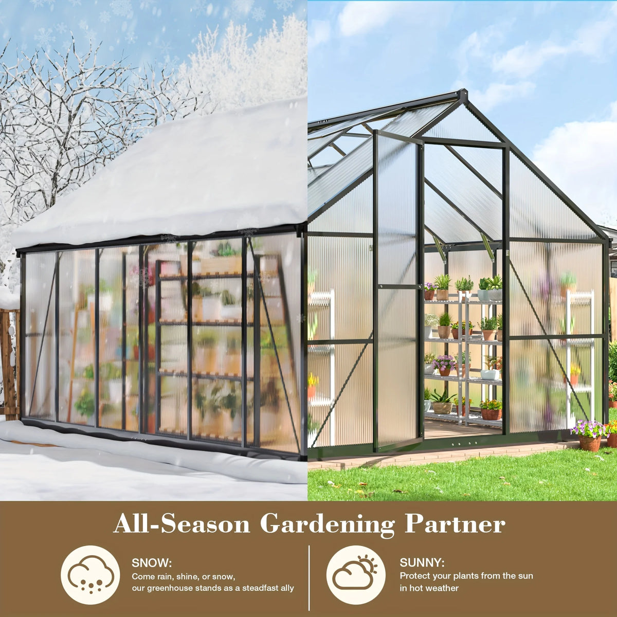 VIWAT Polycarbonate Greenhouse Aluminum Frame With UV Protection