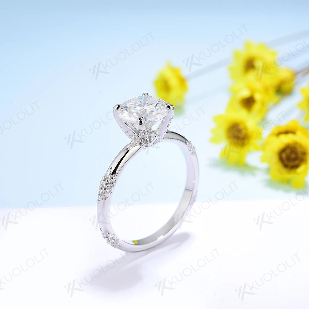 Kuololit Sterling Silver Moissanite Engagement And Wedding Ring