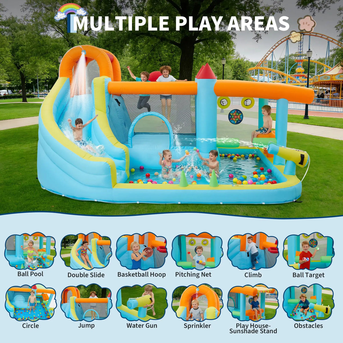 HiMISS Inflatable Bounce House With Slide For Kids Outdoor Play