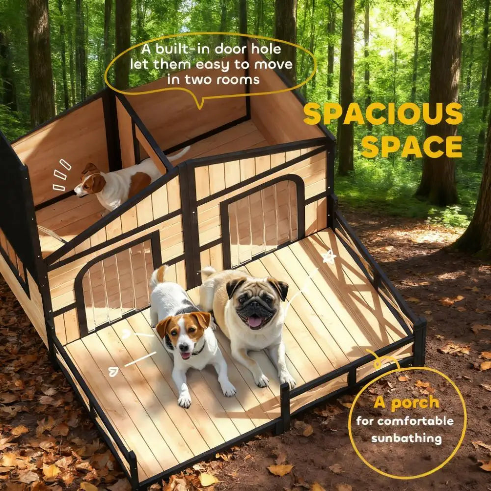 Weatherproof Wooden Dog House Kennel With Porch And Removable Floor