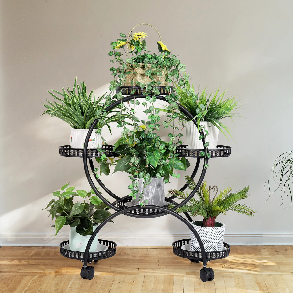 BINGOPAW Six Tier Metal Plant Stand With Wheels For Gardens