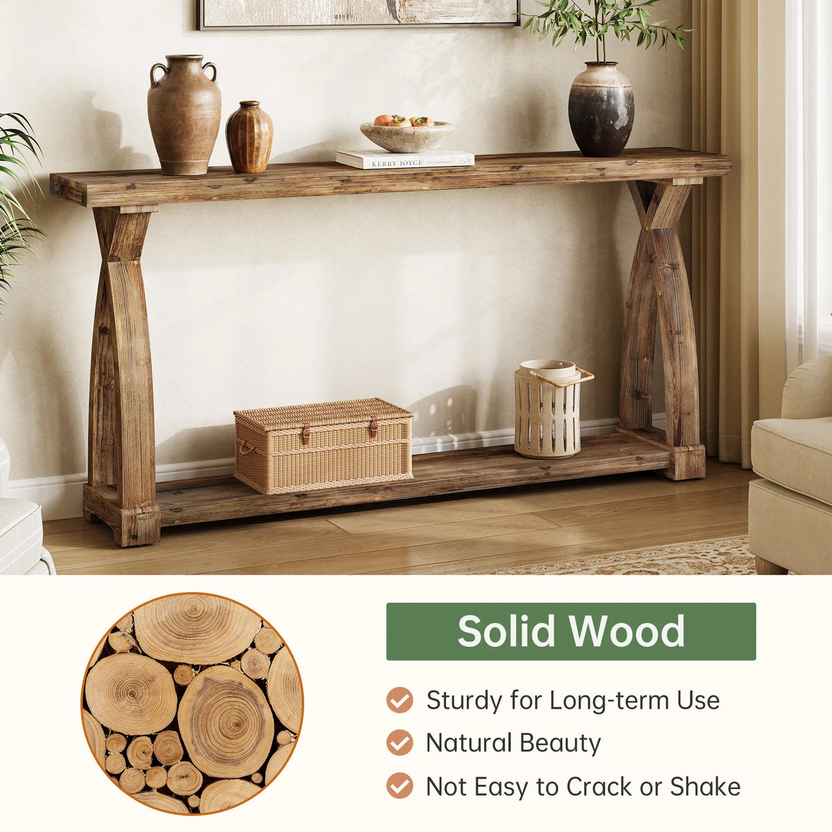 Tribesigns Rustic Wood Console Table With Two Tier Storage