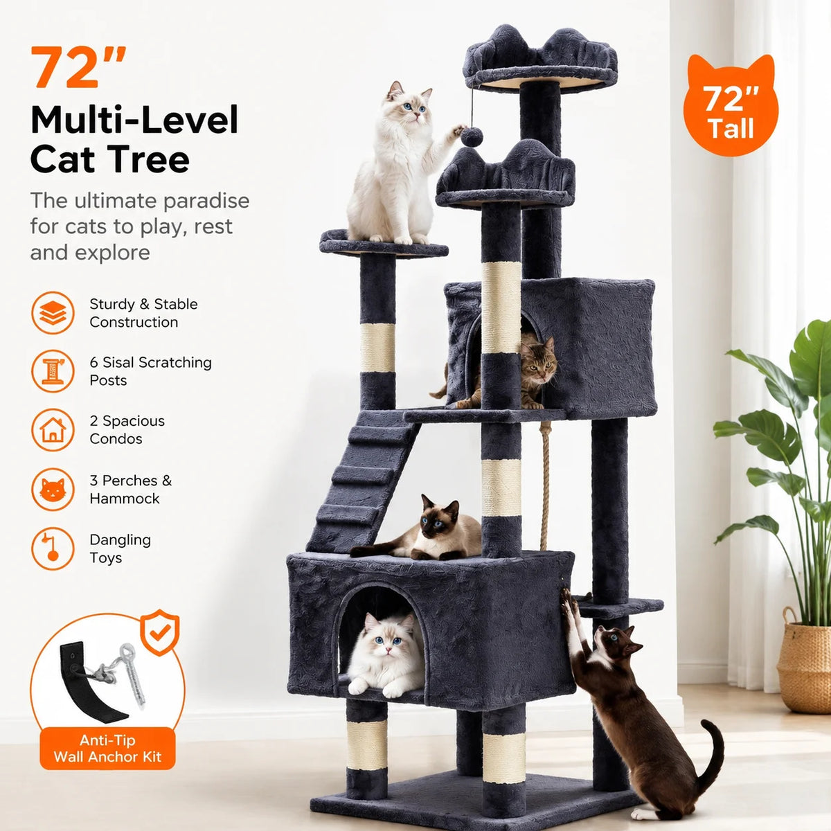 Large Cat Tree With Condos Perches And Sisal Scratching Posts