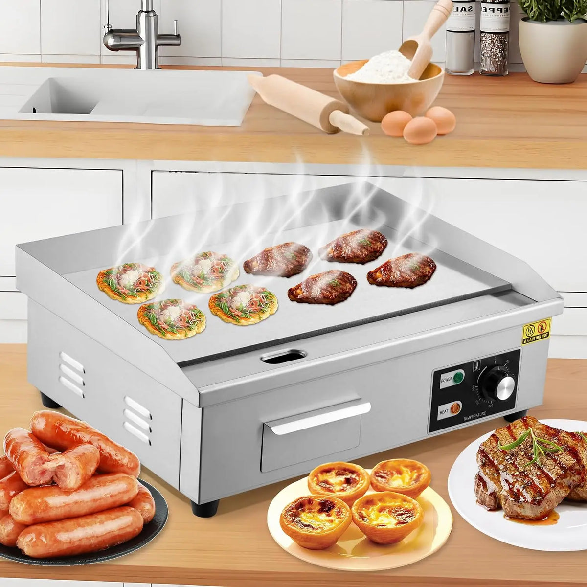 Tacleekii Commercial Electric Griddle With Adjustable Temperature Control