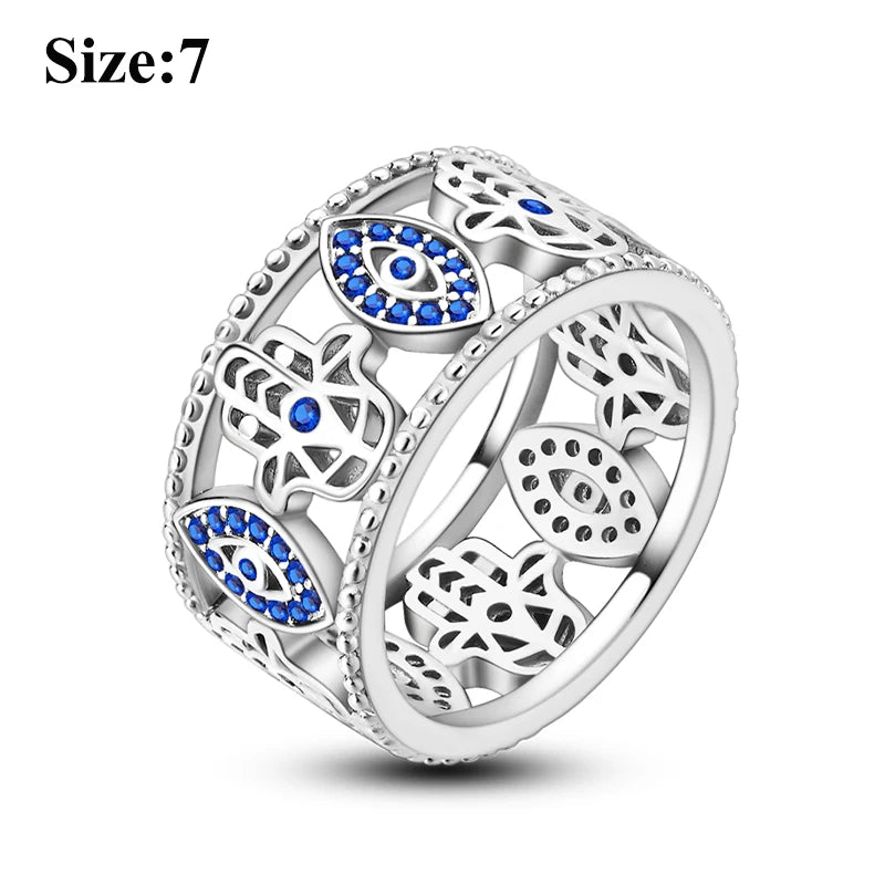 MULA Sterling Silver Evil Eye Clover Celtic Knot Wedding Band Ring