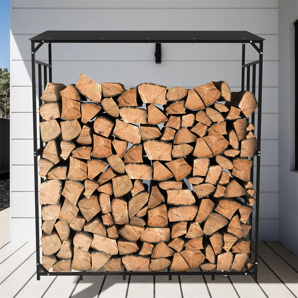 Outdoor Metal Log Store With Waterproof Roof For Garden Firewood