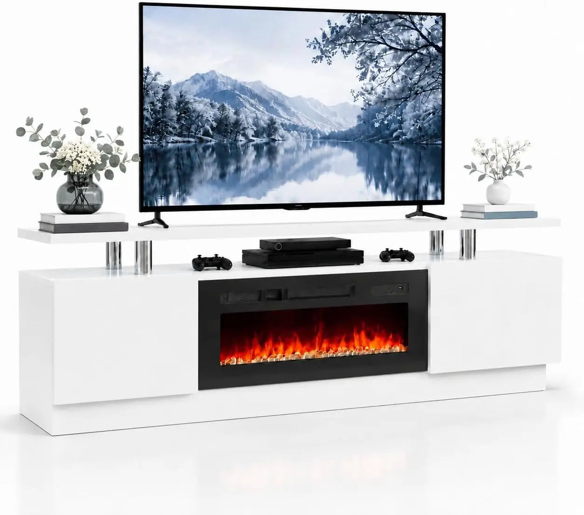 TACLEEKII Electric Fireplace TV Stand Entertainment Center