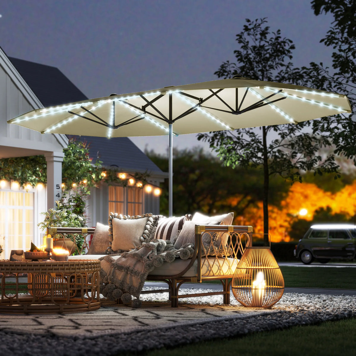 Outsunny 15 Foot Patio Umbrella With Solar Lights And Upf50