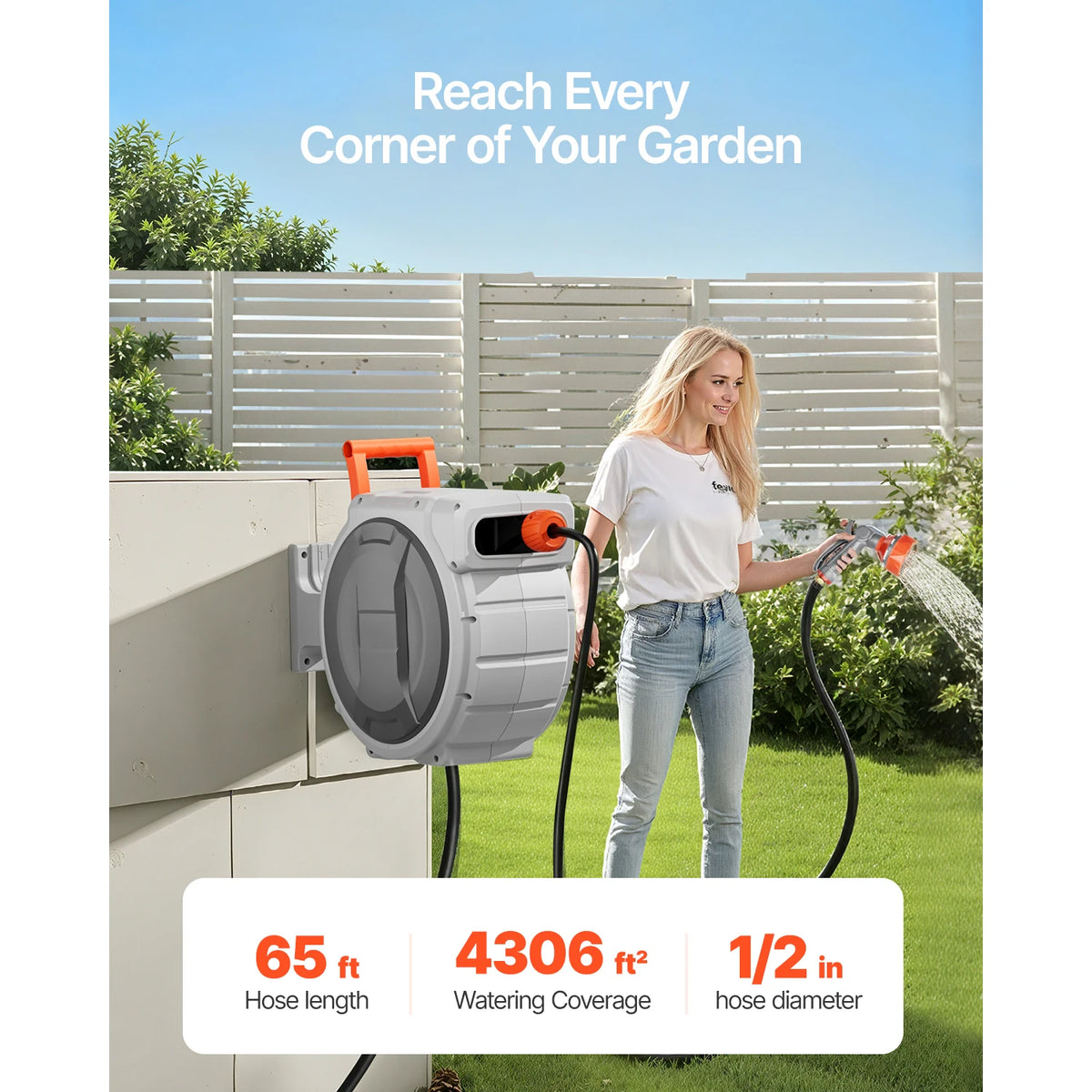 SucceBuy Retractable Garden Hose Reel With Nine Spray Settings