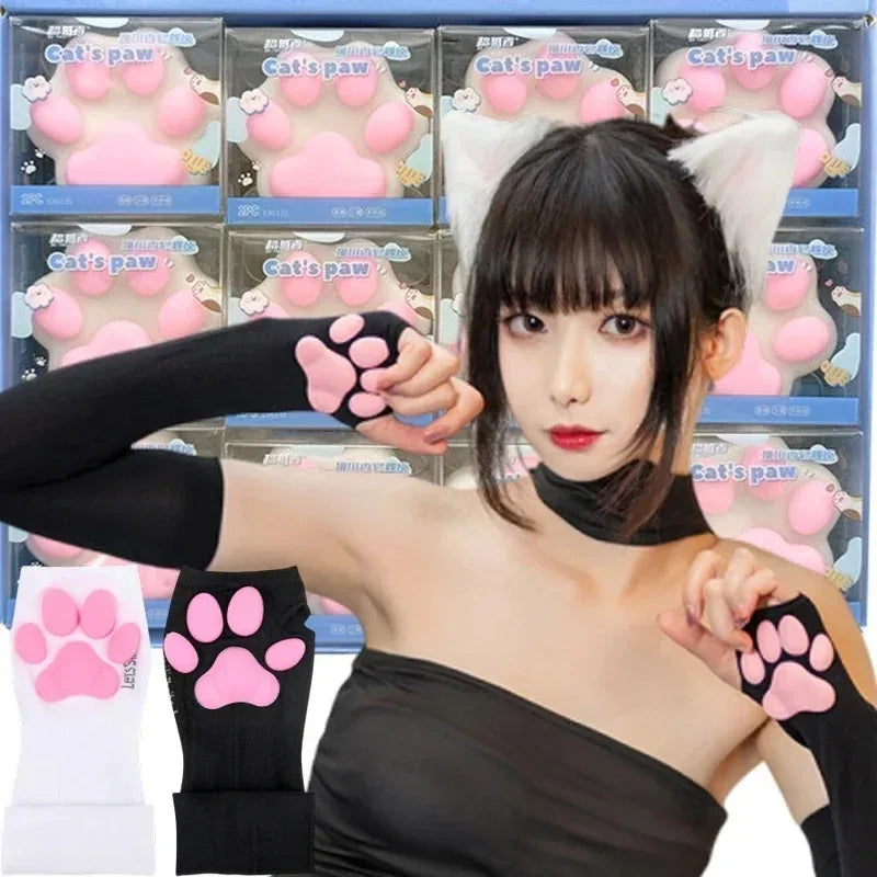 Cute Cat Paw Fingerless Sun Protection Cooling Gloves for Women