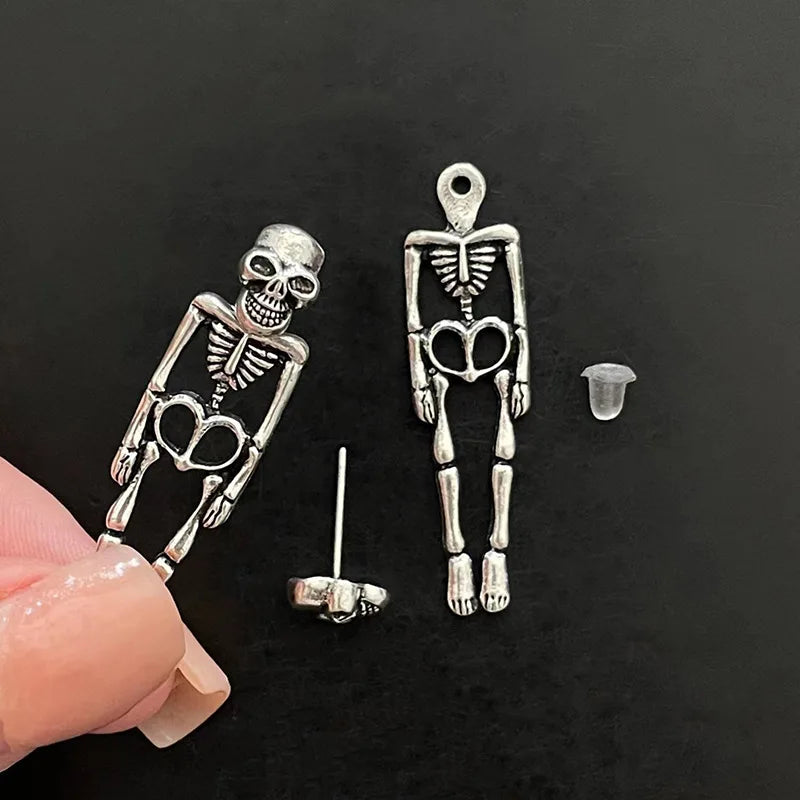 Gothic Halloween Skull Skeleton and Bloody Knife Drop Earrings