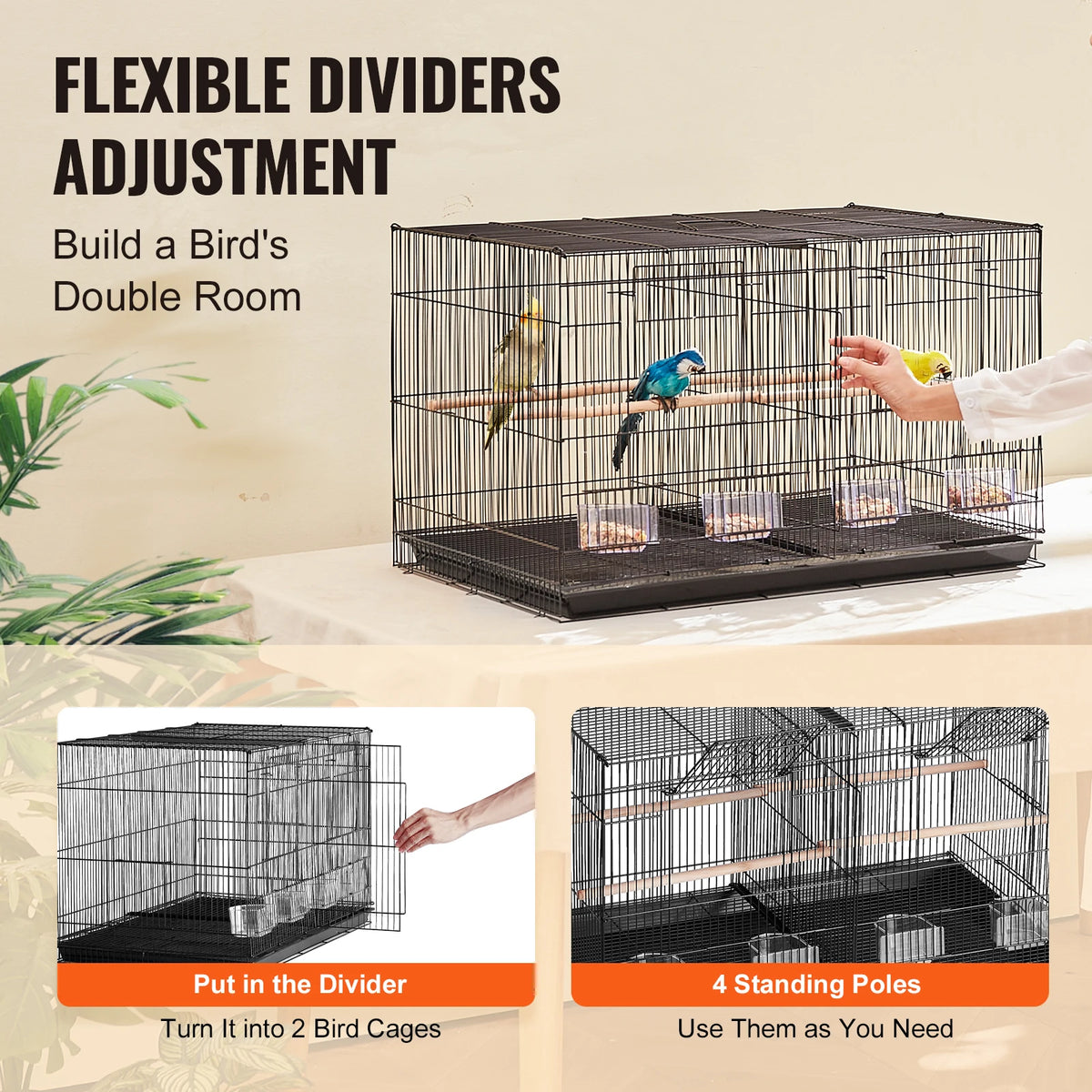 SucceBuy Stackable Divided Bird Cage With Travel Handle for Small Birds