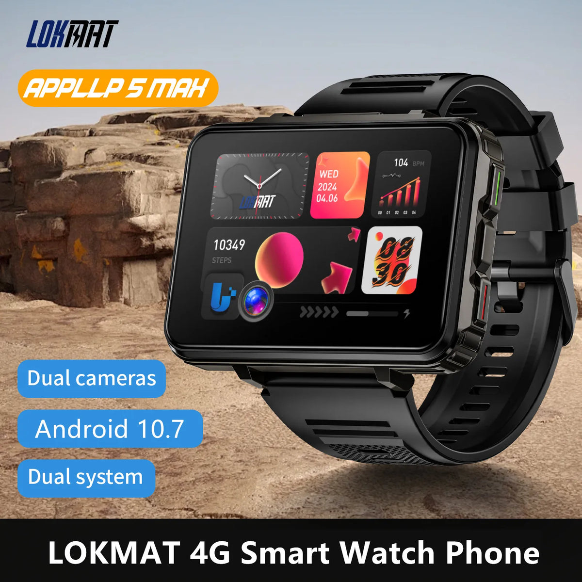 LOKMAT Android Smartwatch Phone With 4G Calls And Dual Cameras