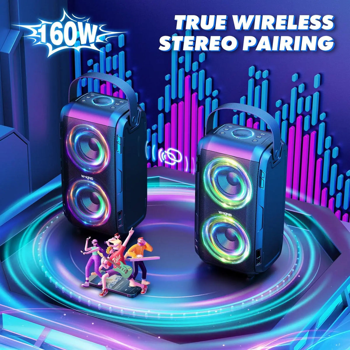 W-KING 80W Bluetooth Portable Party Speaker With Powerful Stereo Sound